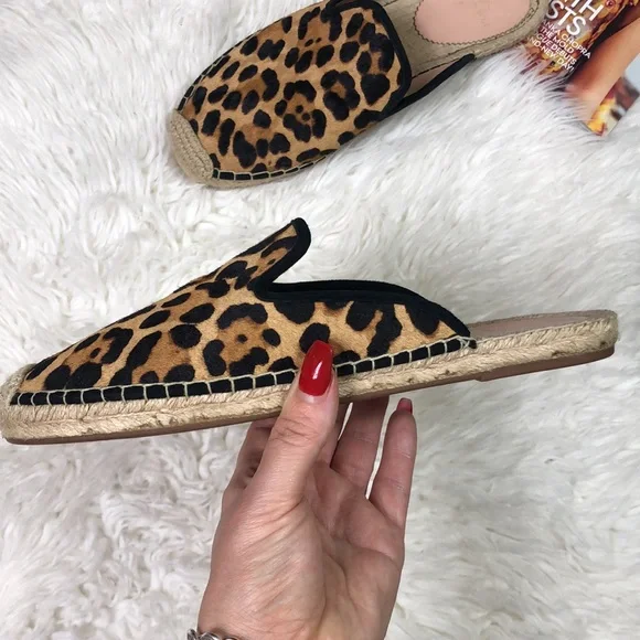 J Crew Calf Hair Leopard Slip On Espadrilles Mules Shoes Flats - Picture 7 of 13